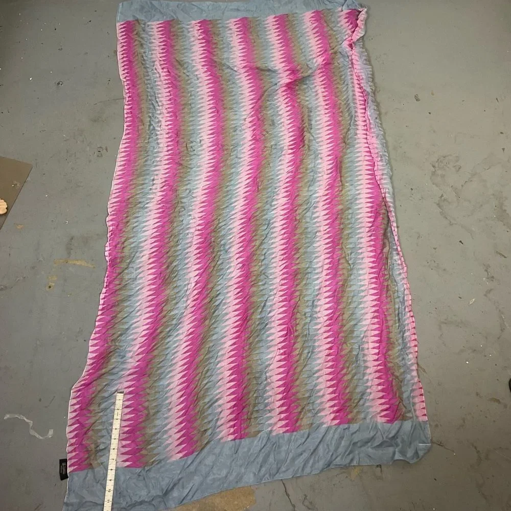 SilkLine 100% silk pink blue and tan geometric print long scarf wrap